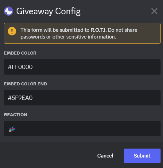 Giveaway Config Command